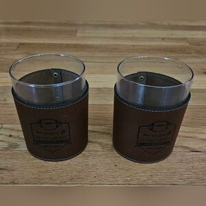 NWOT Clayton & Crume Leather Wrapped Rock Glasses. Set Of 2